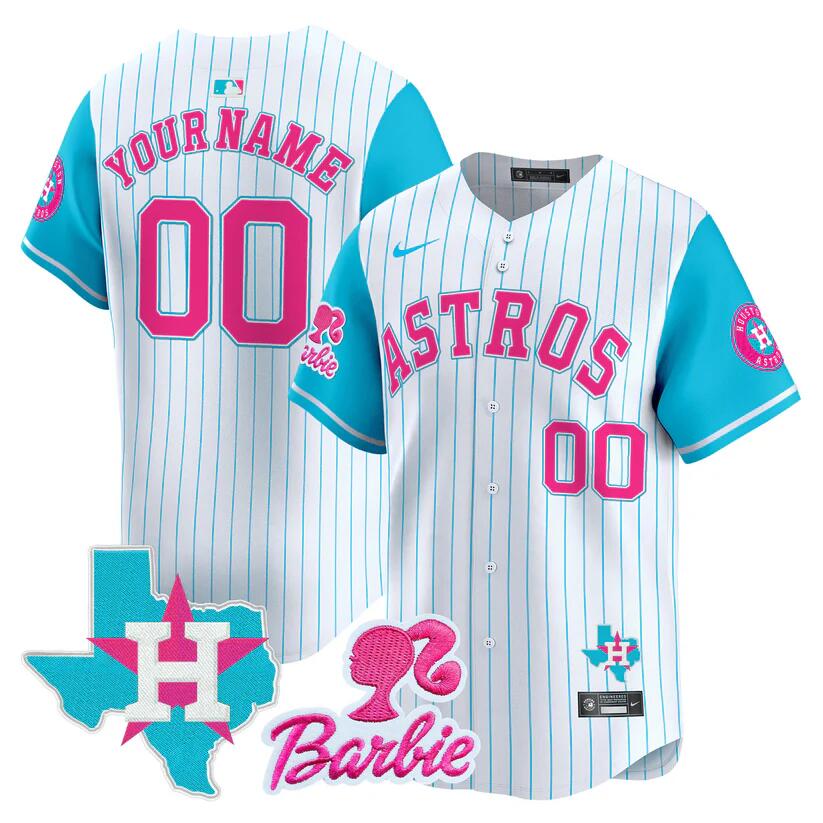 Men's Houston Astros ACTIVE PLAYER Custom Blue Stripe Barbie Patch Vapor Premier Limited Cool Base Stitched Baseball Jersey Men's Houston Astros ACTIVE PLAYER Custom Blue Stripe Barbie Patch Vapor Premier Limited Cool Base Stitched Baseball Jersey